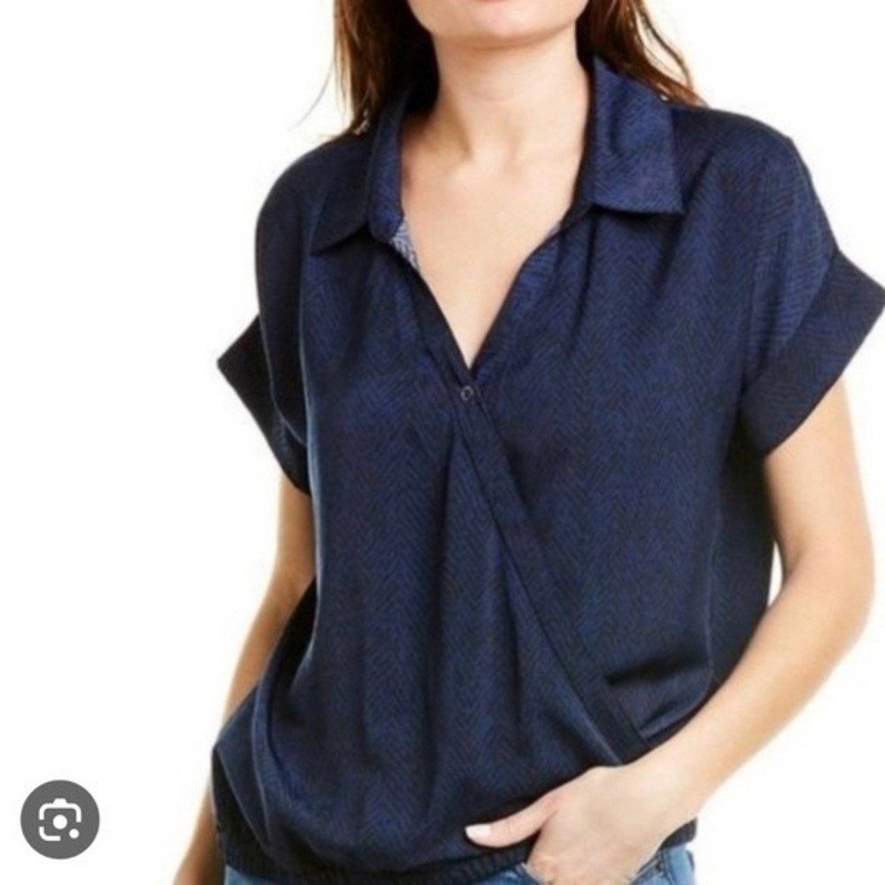 David Lerner Evereve Navy Blue Chevron Animal‎ Print Wrap Blouson Top XS